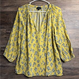 Jones New York Yellow and Blue Floral Blouse